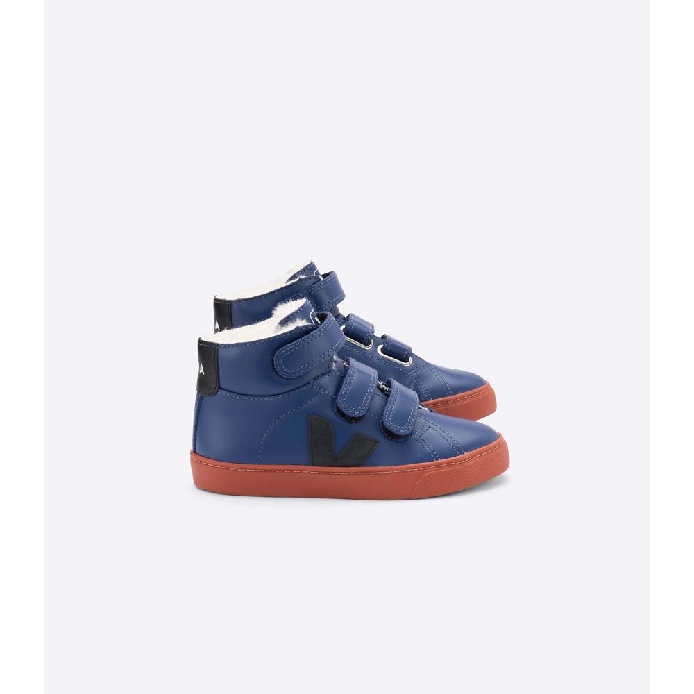 Blue Kids\' Veja ESPLAR MID FURED LEATHER High Tops | AU 689MQZ